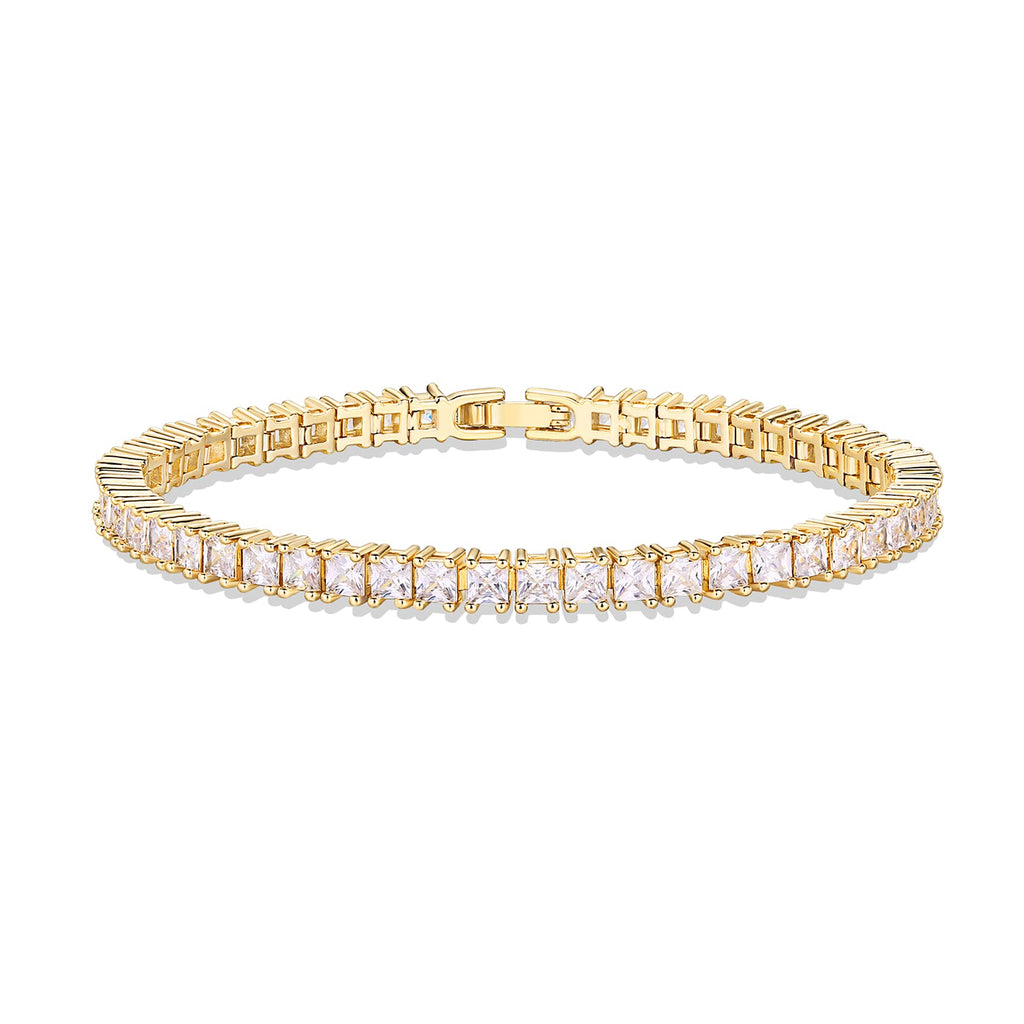 18K Gold Cz Princess-cut Eternity Tennis Bracelet
