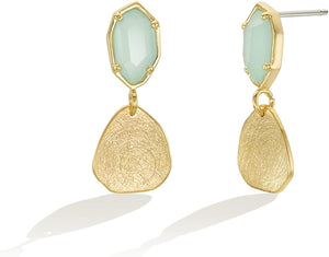 18k Gold Geometric Sea Green Earrings