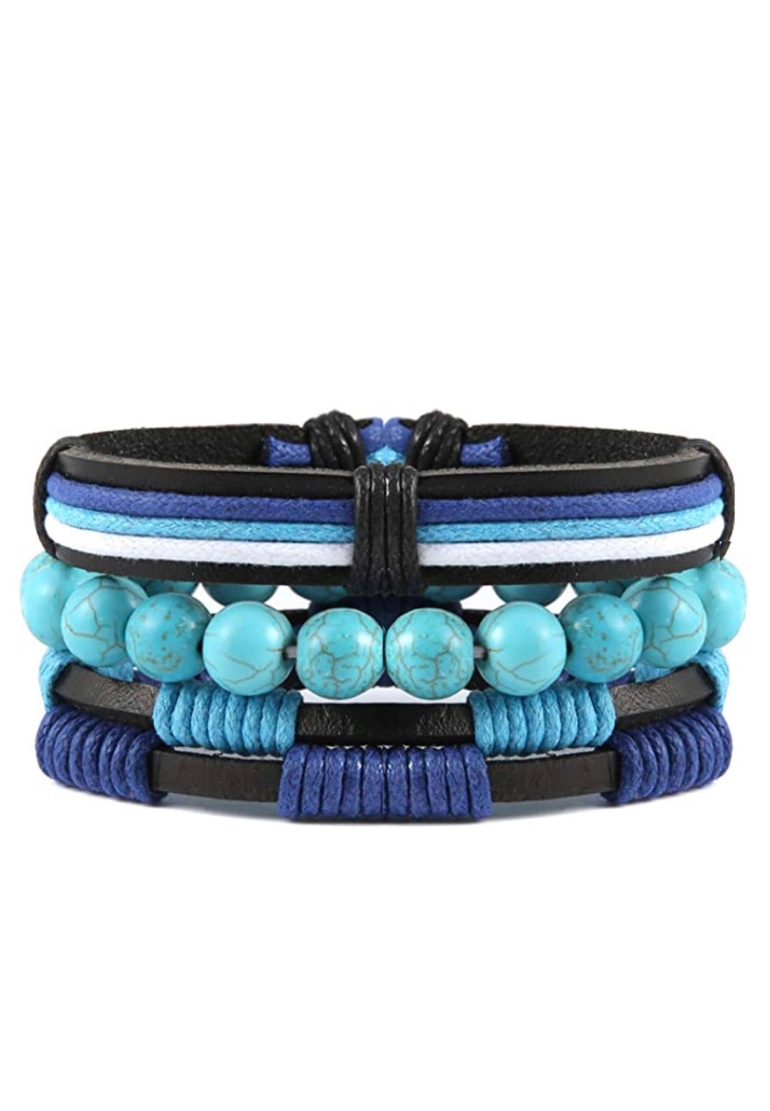 Turquoise & Multi Blue Leather Bracelet Set