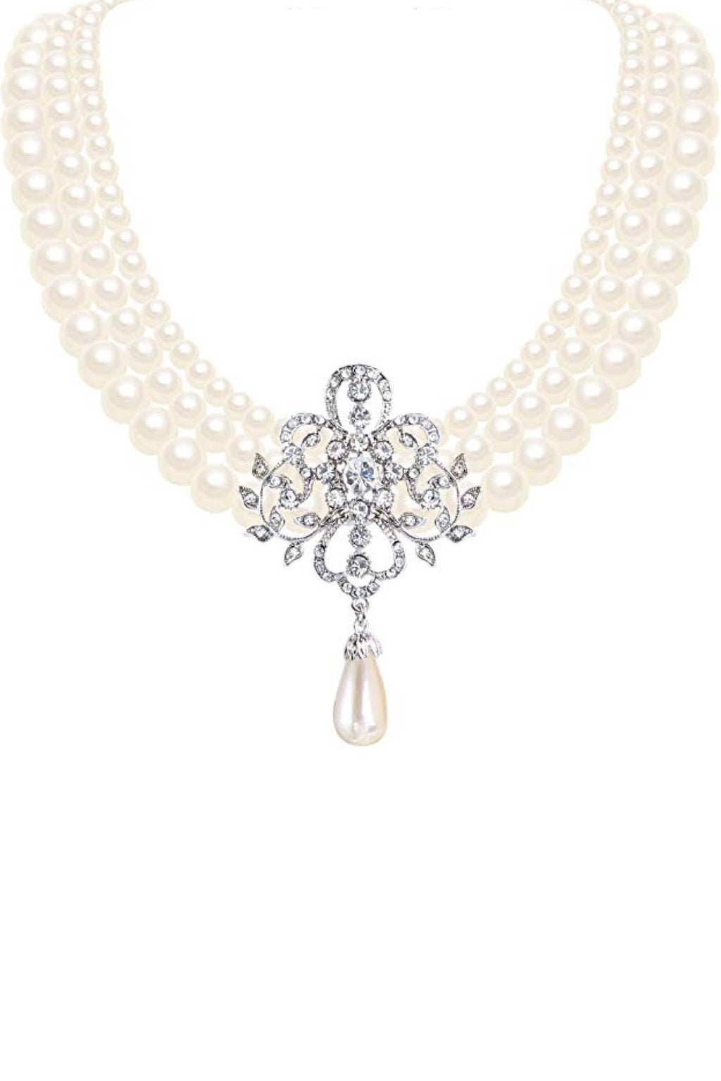 Silver Pearl & Crystal Multi Layer Necklace