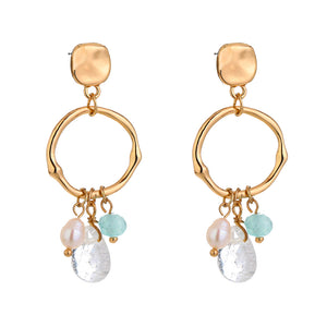 18k Gold Open Ring Pearl & Gemstone Charm Earrings