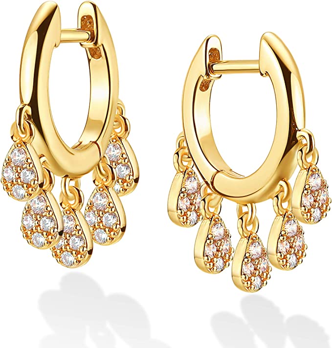 18k Gold Multi Pear Drop Hoop Charm Earrings
