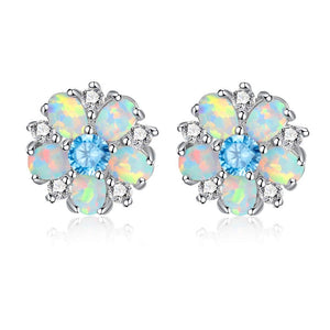 Silver Multi Blue Opal Stud Earrings