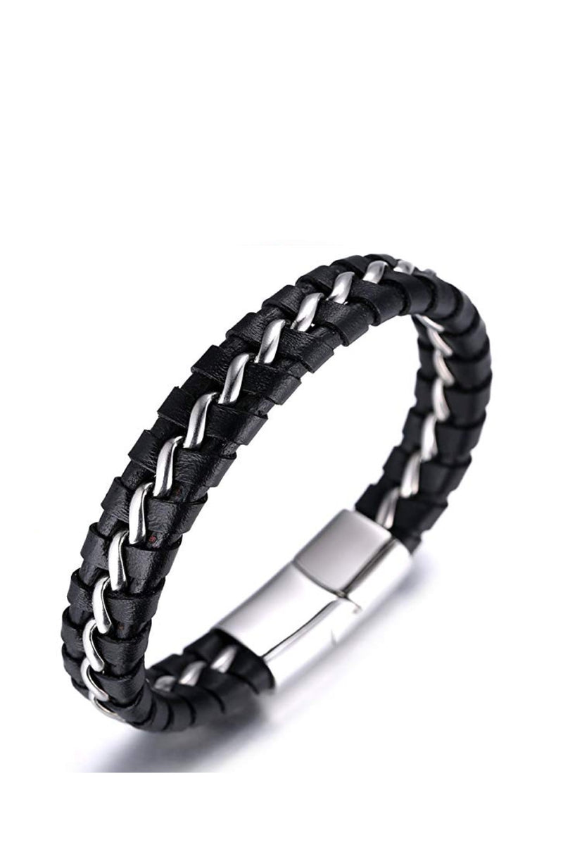 SOUKISS Black Leather Woven Bracelet – 925 Sterling Silver Snap Clasp For Charm Beads - View #5