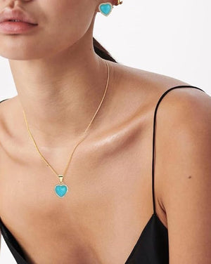 18K Gold Sea Blue Heart Stud Gemstone Necklace