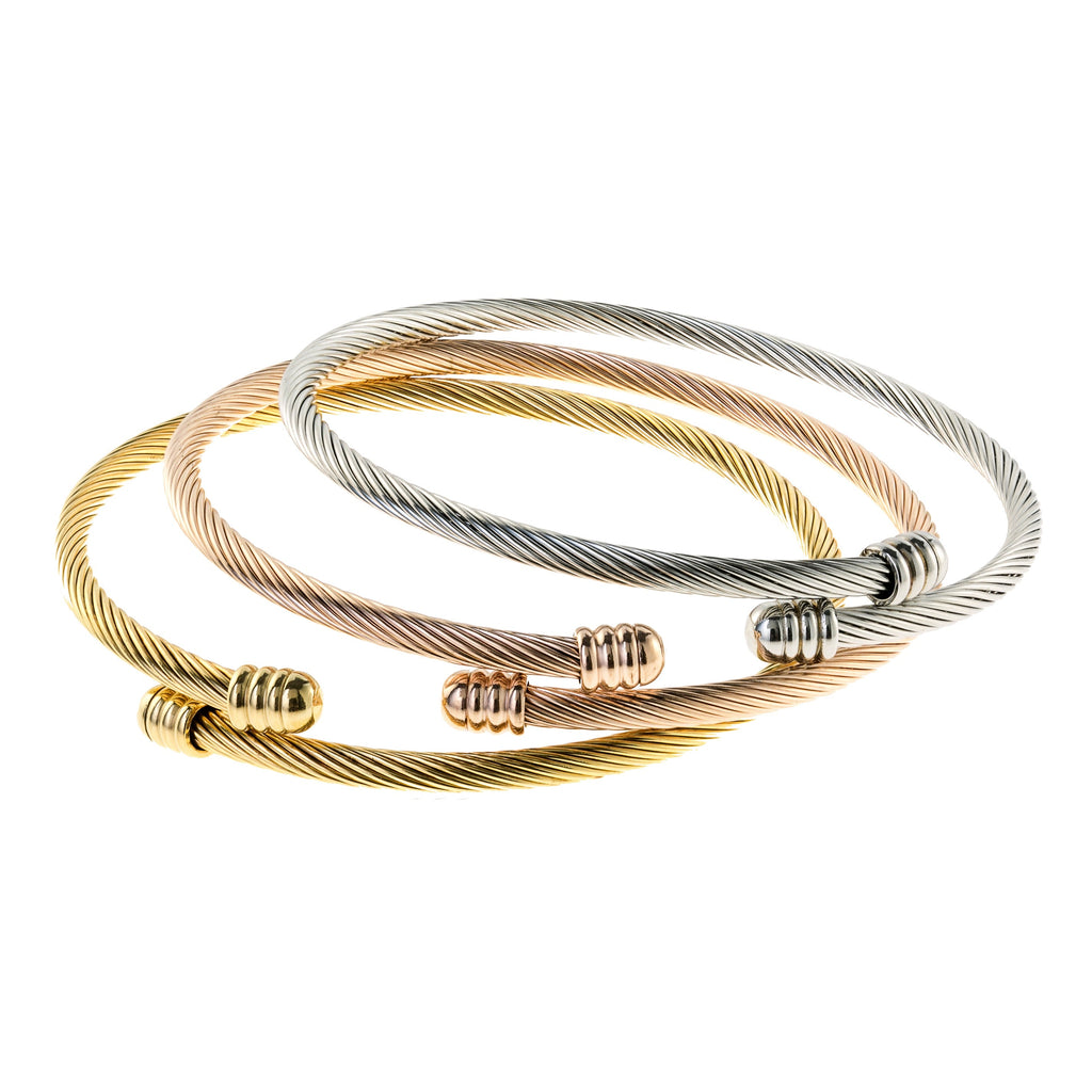 Multi Tri Color Textured Wrap Bangle Set - Liv Oliver