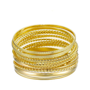 18k Gold Textured Bracelet Set