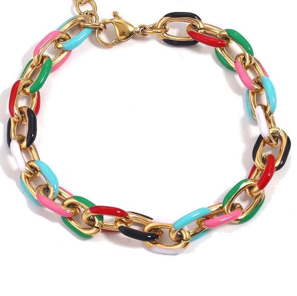 18K Gold Multi Color Link Bracelet