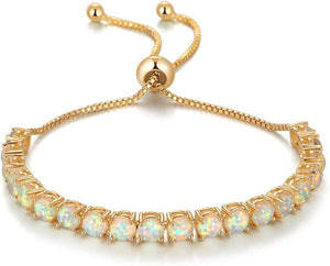 18K Rose Gold White Opal Adjustable Bracelet - Liv Oliver