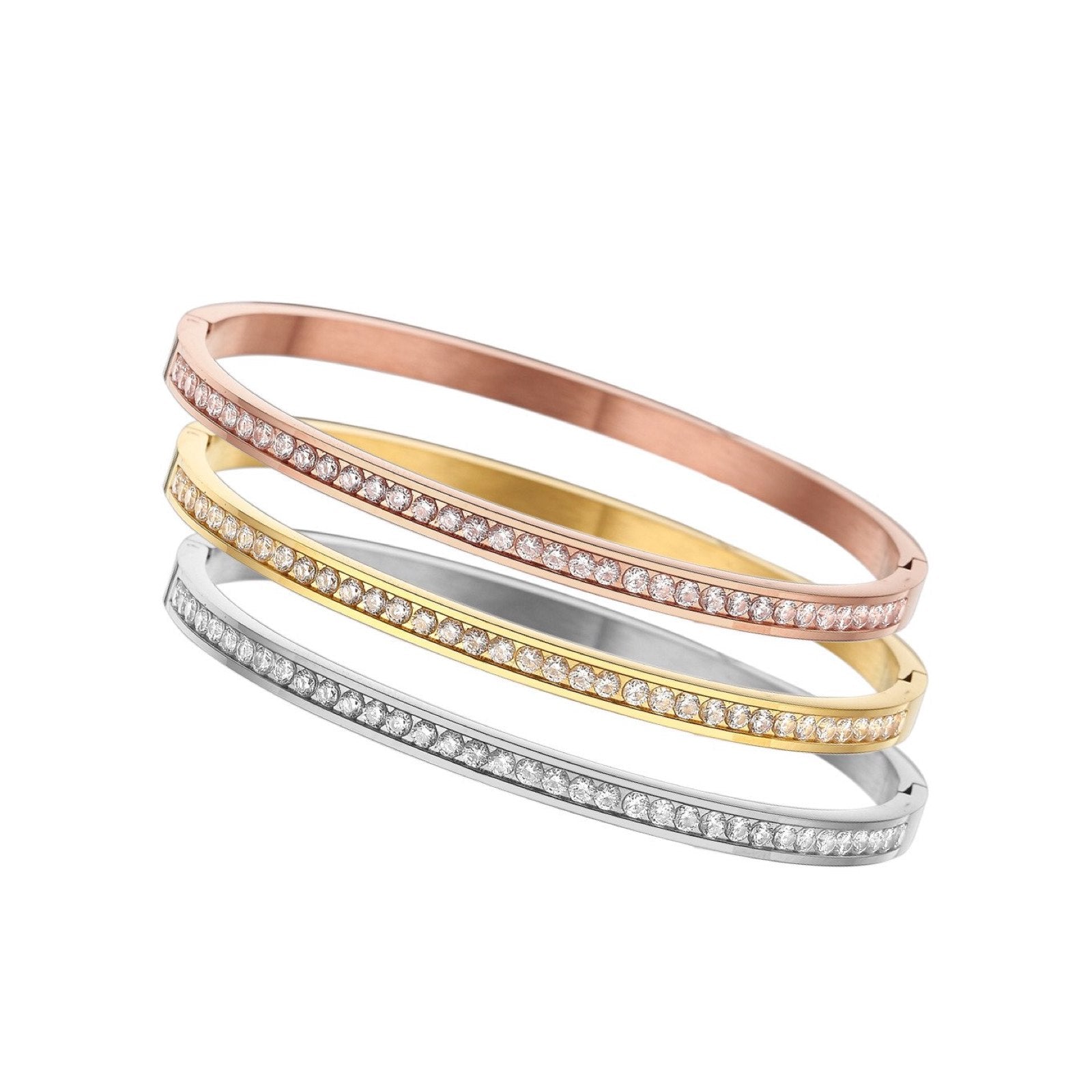 18k Tri-Color Embellished Bangle Set