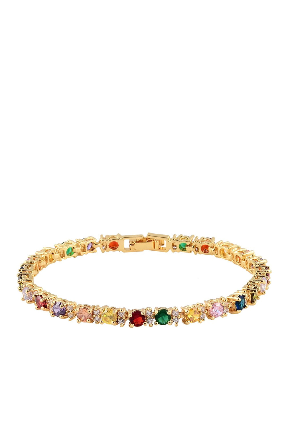 18K Gold Cz Radiant-cut Multi Color Eternity Tennis Bracelet