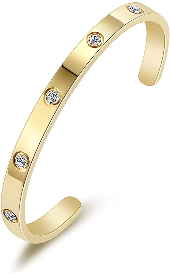 18K Gold Cz Cuff Bangle