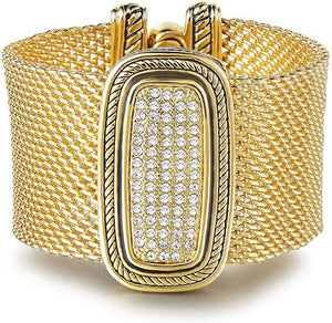 18k Gold Mesh Embellished Statement Bracelet