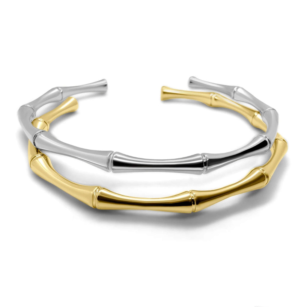 18k Gold & Silver Modern Open Cuff Bangle Set - Liv Oliver