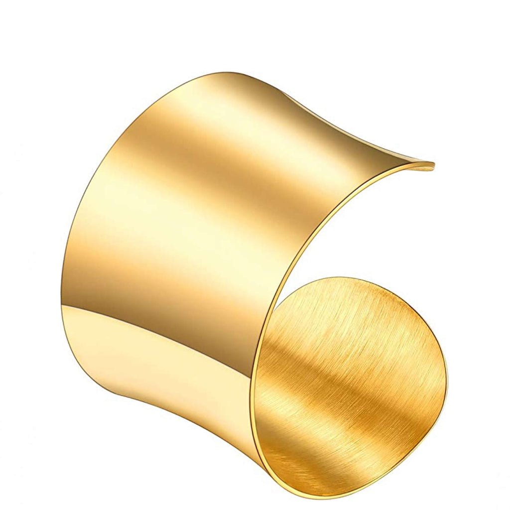 18K Gold Polished Wide Cuff Bangle - Liv Oliver