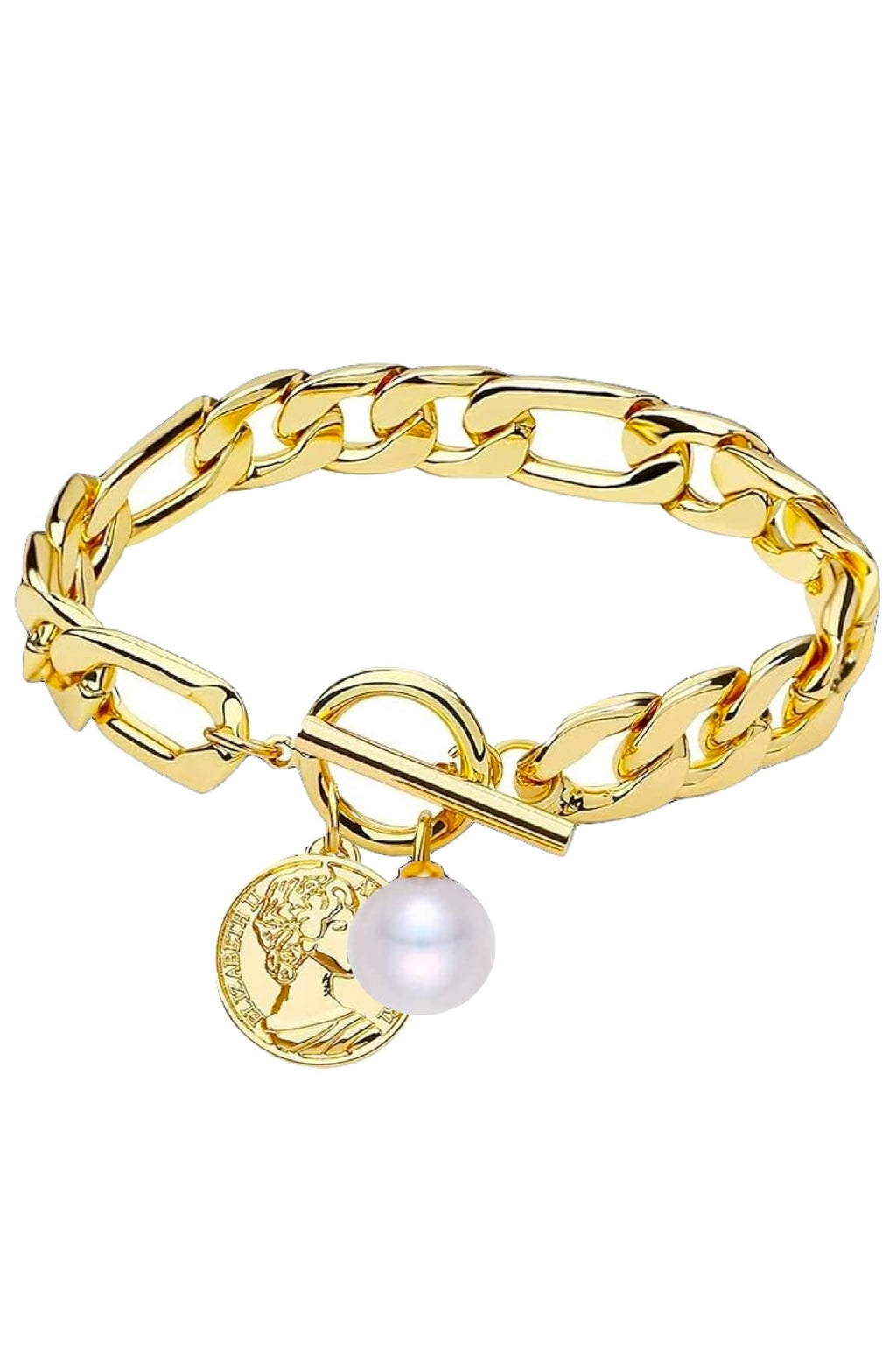 18K Gold & Pearl Coin Charm Bracelet