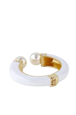 18K Gold Enamel & Pearl Cuff Bangle
