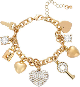 18K Gold Heart Charm Embellished Bracelet