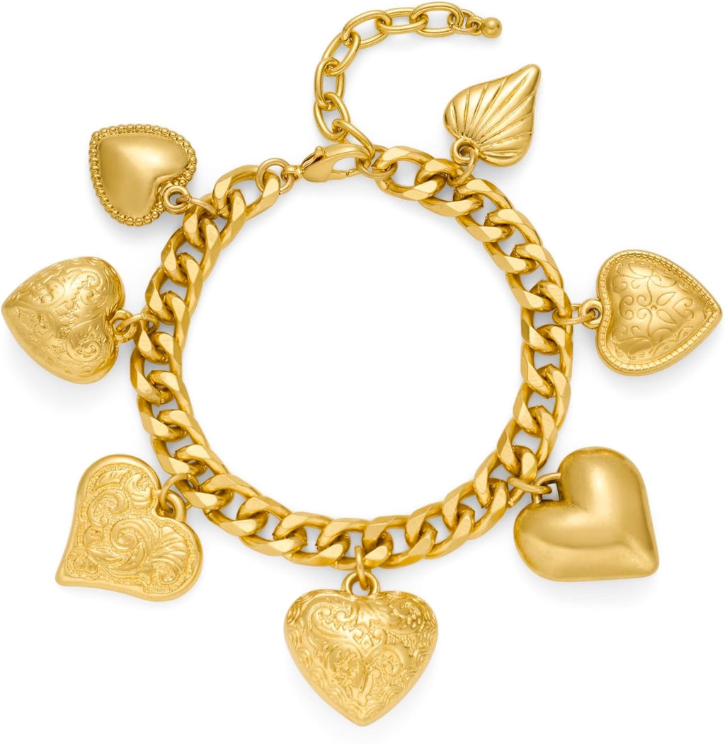 18k Gold Plated Multi Heart Charm Bracelet - Liv Oliver
