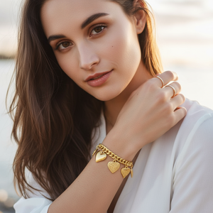 18k Gold Plated Multi Heart Charm Bracelet