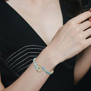 18k Gold & Cz Motif Turquoise Bangle Bracelet