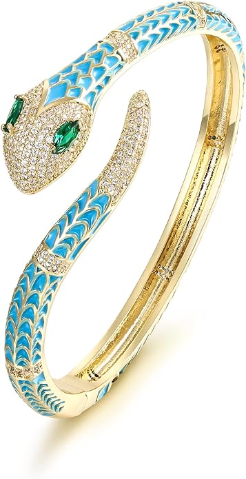 18k Gold & Cz Motif Turquoise Bangle Bracelet