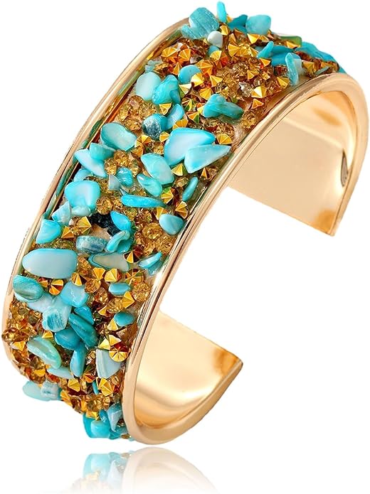 18k Gold Multi Turquoise Gemstone Cuff Bangle