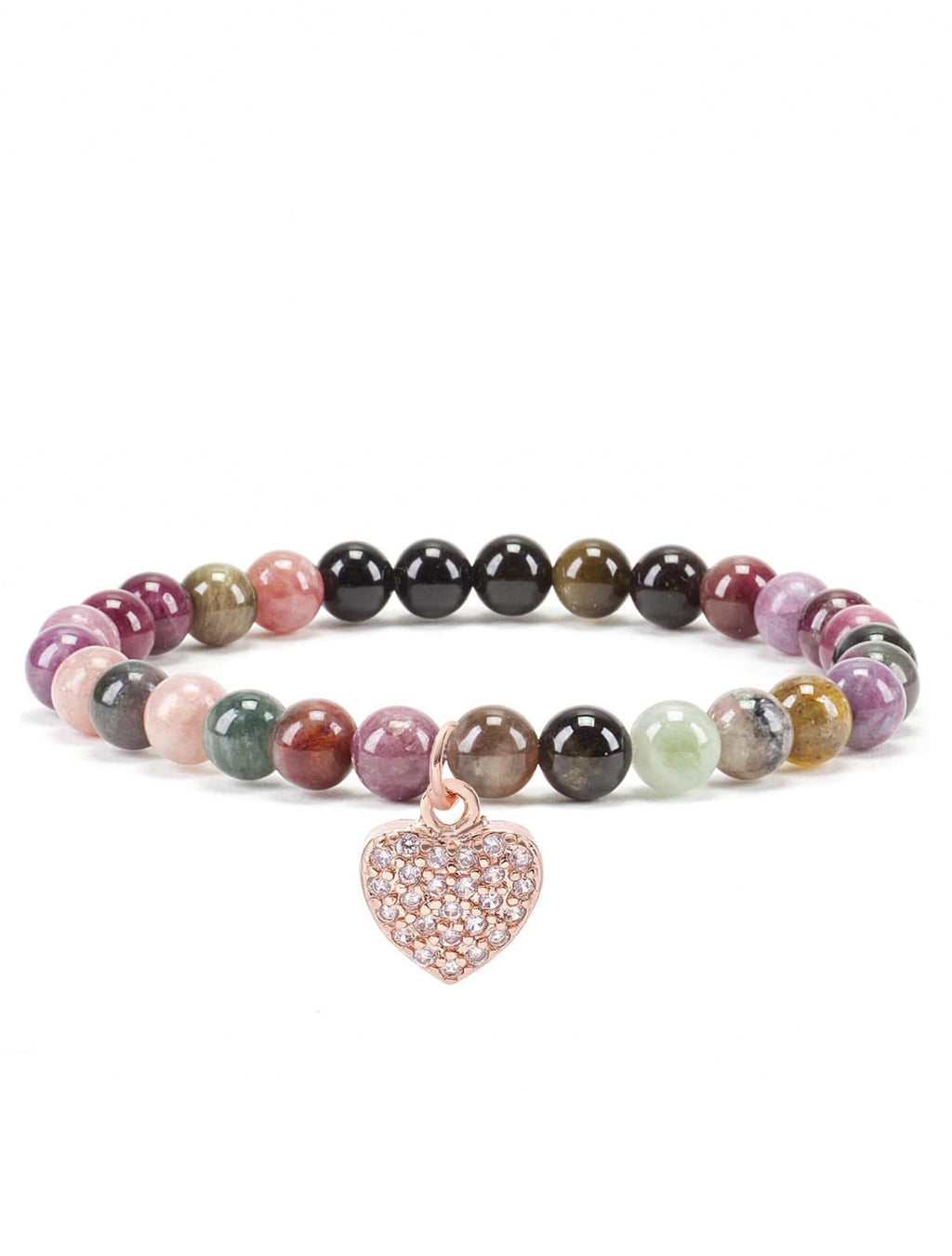 18K Rose Gold Pave Heart Charm  Bracelet - Liv Oliver
