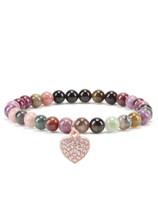 18K Rose Gold Pave Heart Charm  Bracelet - Liv Oliver