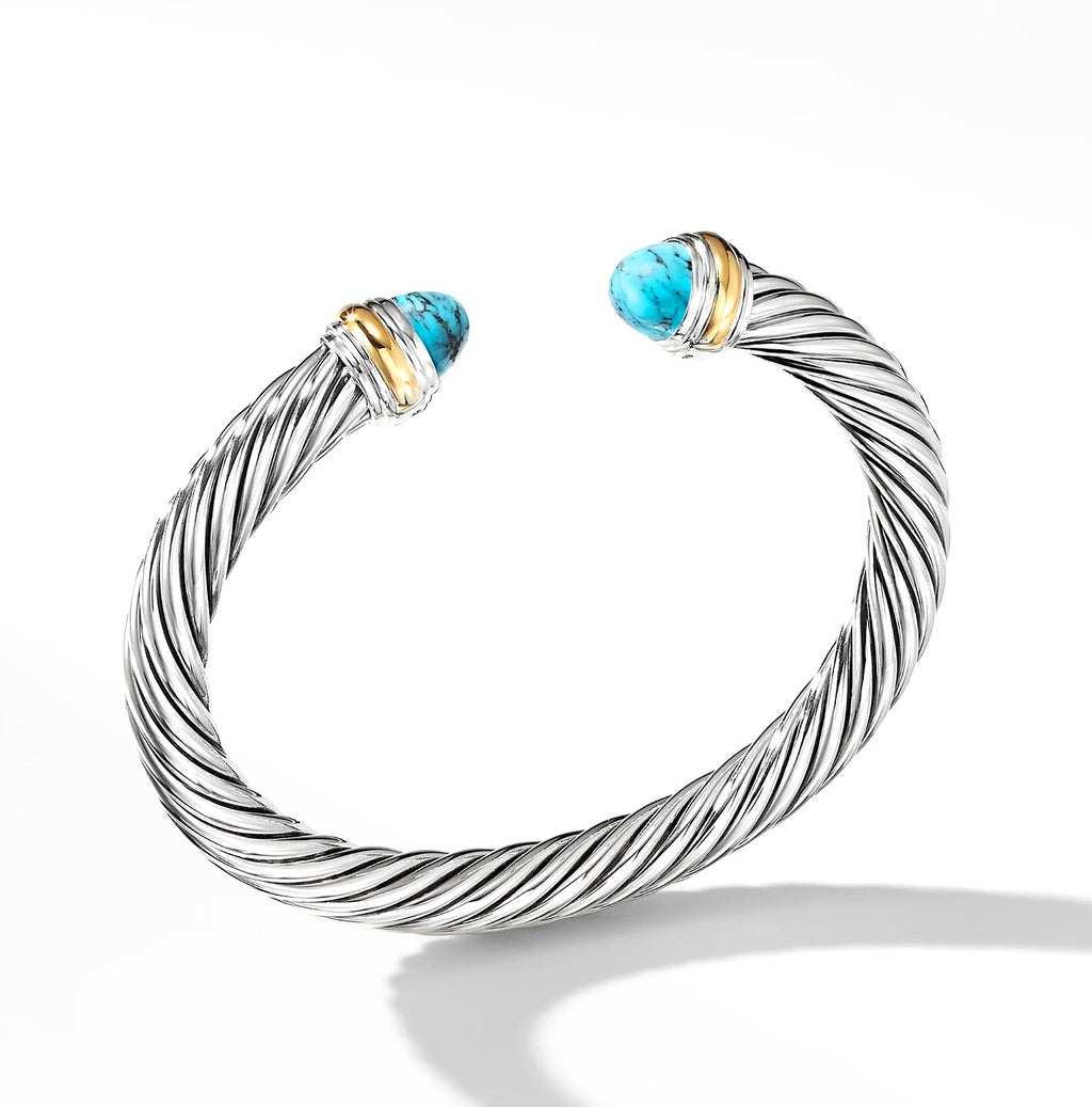 18K Gold & Silver Two tone Turquoise Cuff Bangle
