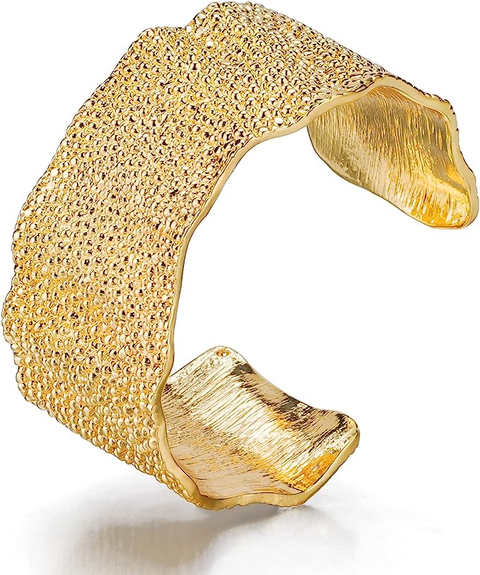 18k Gold Textured Cuff Bangle