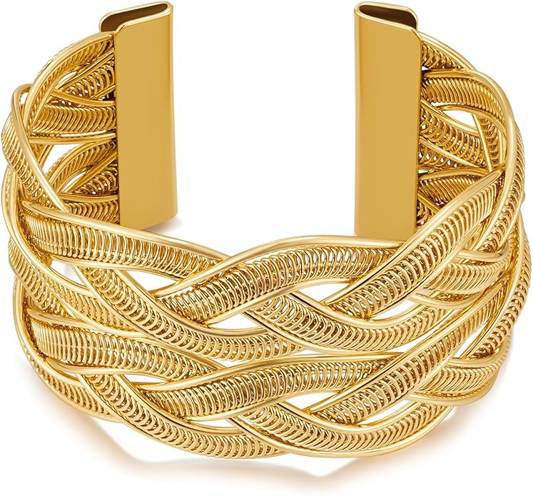18k Gold Textured Cuff Bracelet - Liv Oliver