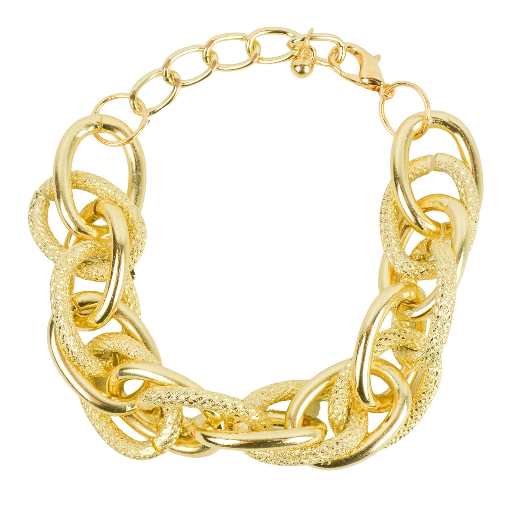 18K Gold Textured Link Chunky Bracelet