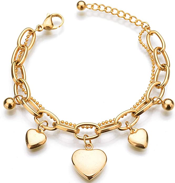 18K Gold Heart Charm Bracelet