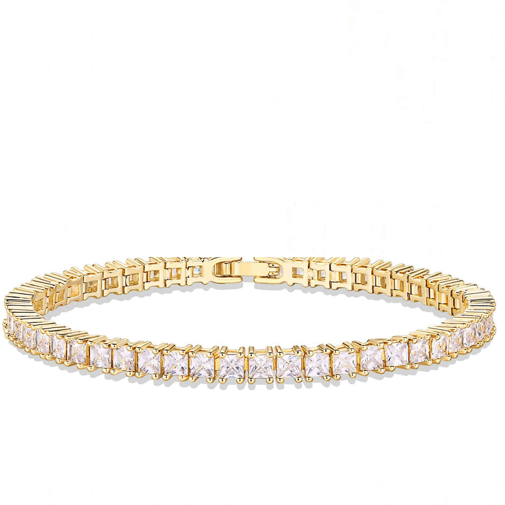 18K Gold Princess Cut Cz Eternity Tennis Bracelet - Liv Oliver