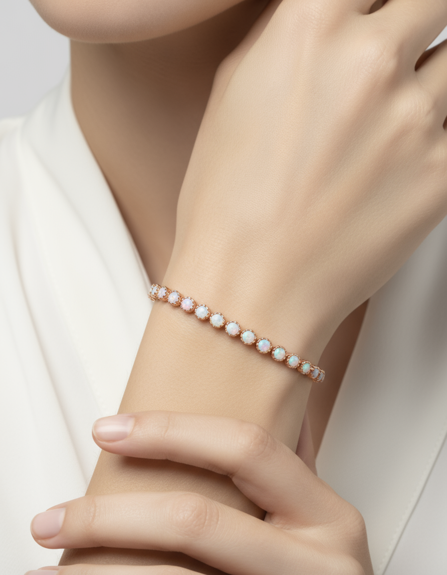 18K Rose Gold Opal Tennis Bracelet