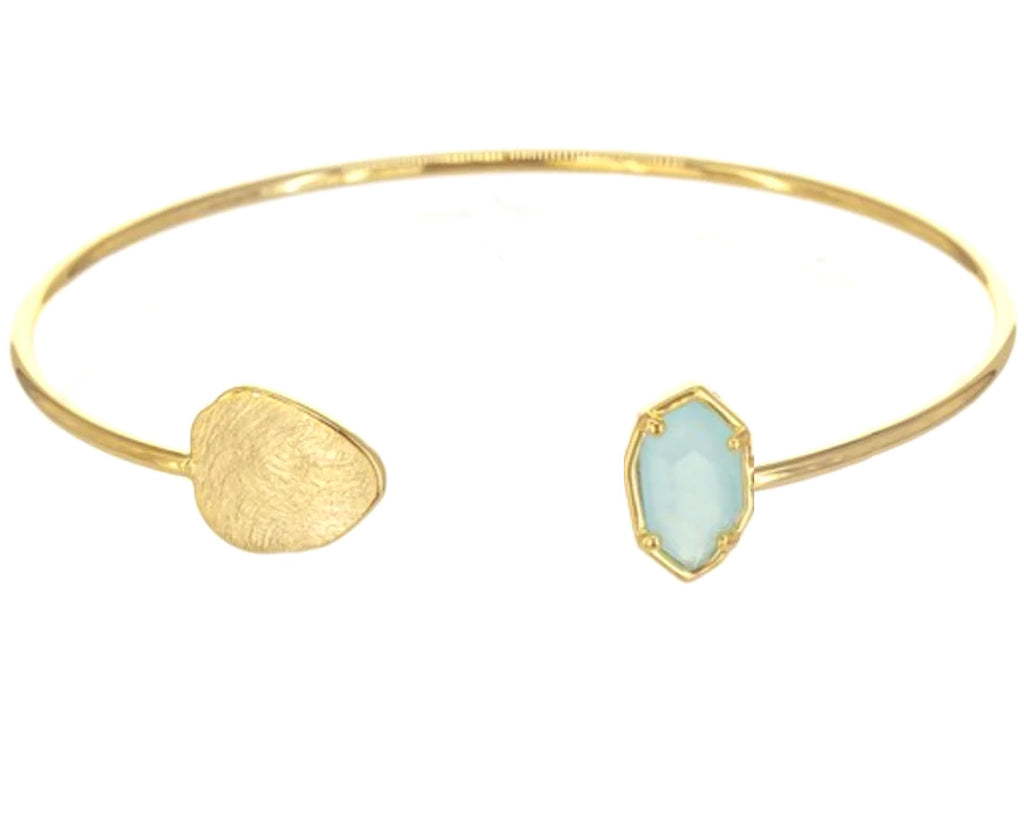 18k Gold Geometric Sea Green Cuff Bangle - Liv Oliver