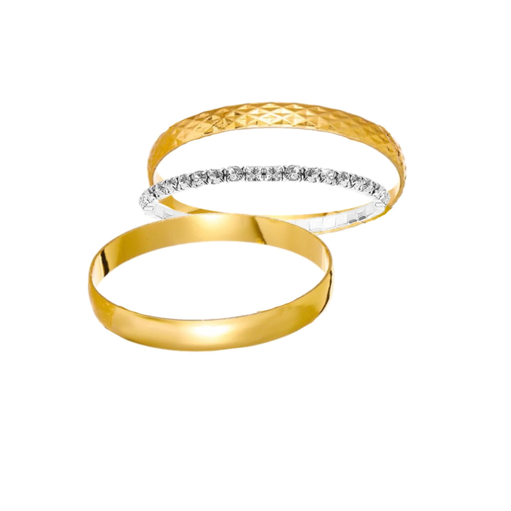 18k Gold Two Tone Embellished Bangle Set