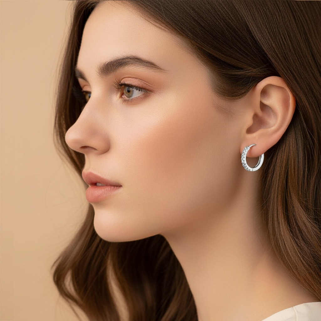 Silver Cz Huggie Earrings