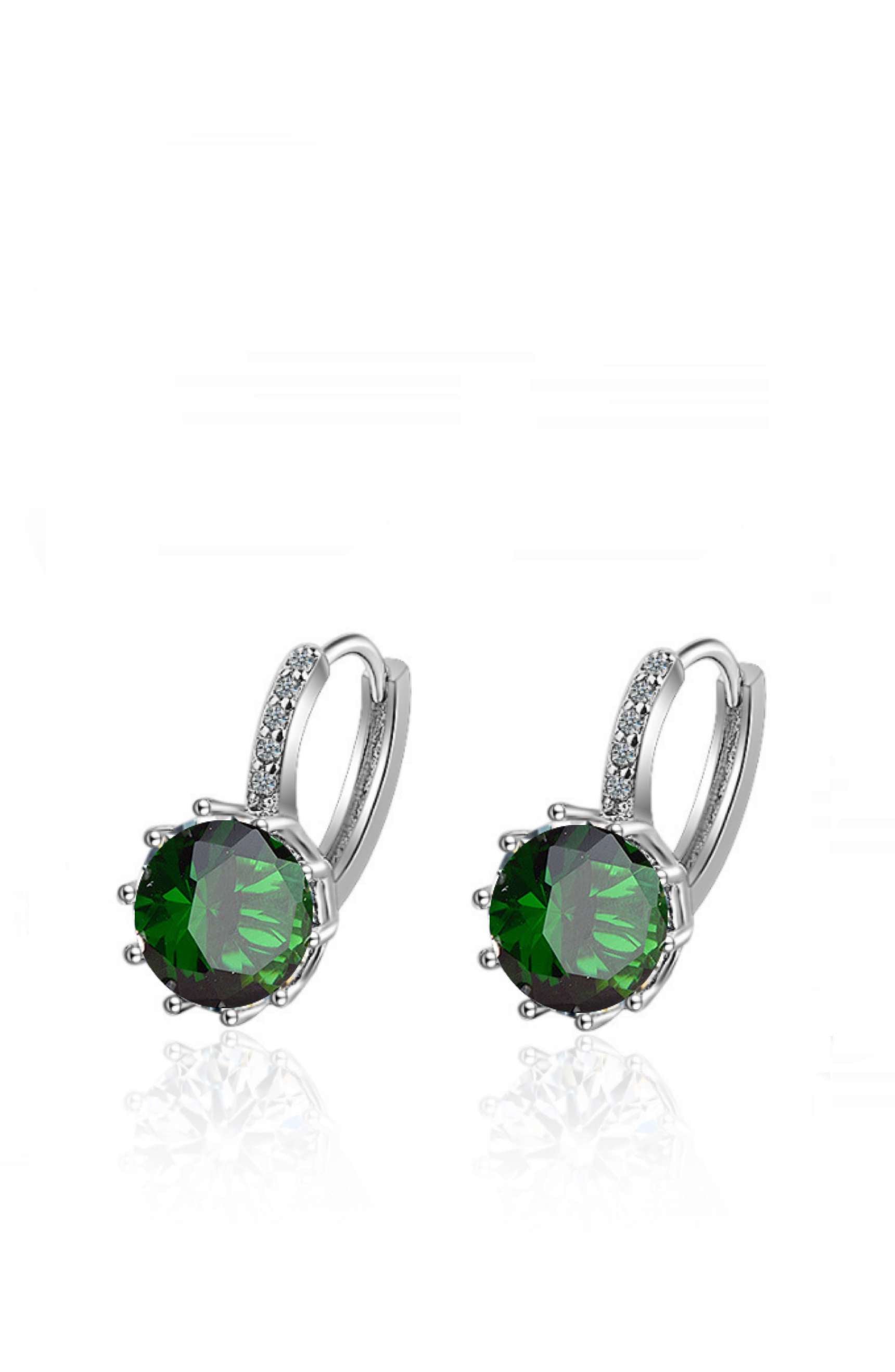 Silver Green Embellished Cz Drop Earrings