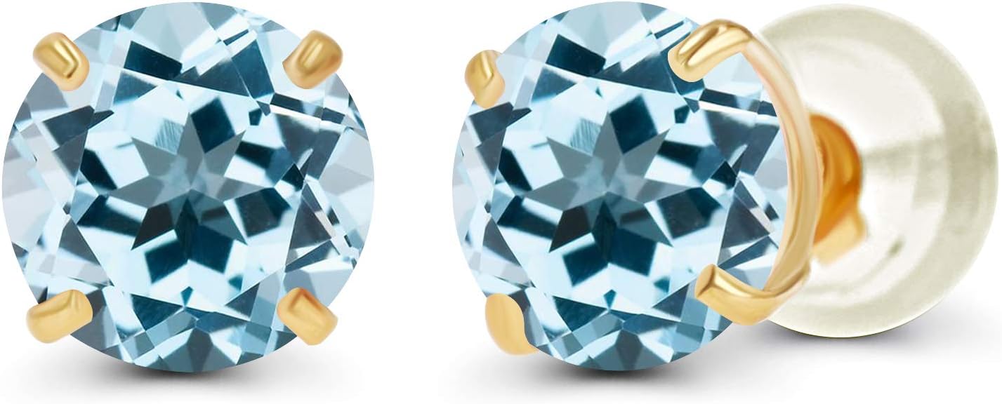 14k Solid Gold Blue Topaz Stud Earrings - Liv Oliver