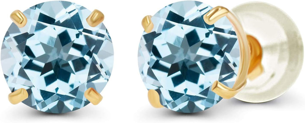 14k Solid Gold Blue Topaz Stud Earrings - Liv Oliver