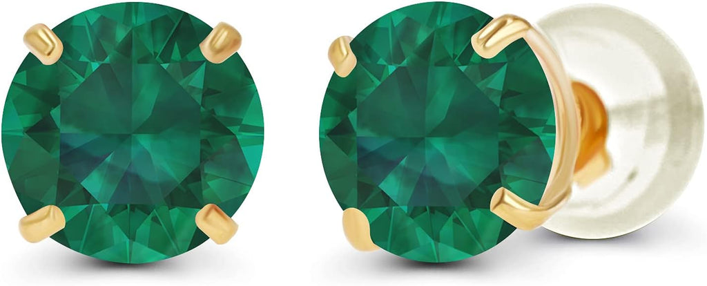 14k Solid Gold Emerald Stud Earrings - Liv Oliver