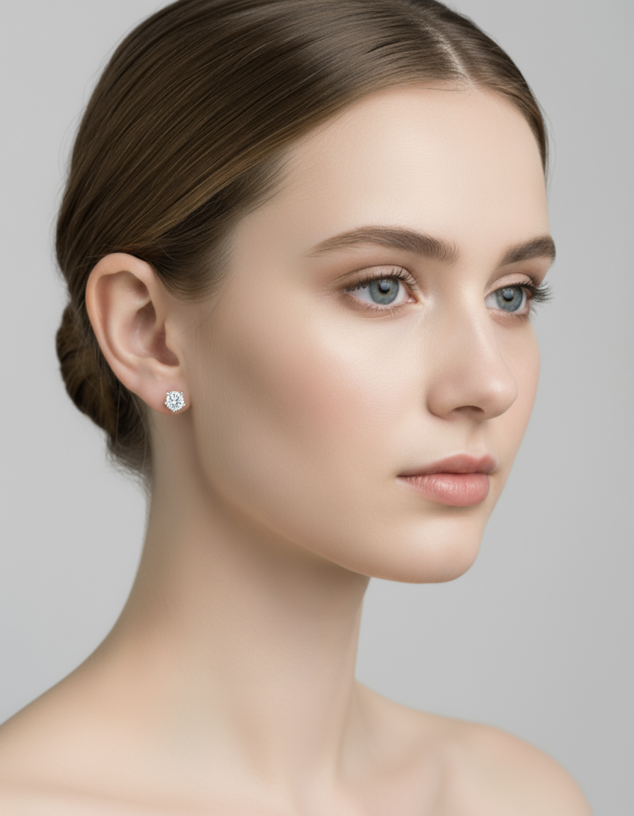 14k Solid White Gold Radiant-cut Stud Earrings