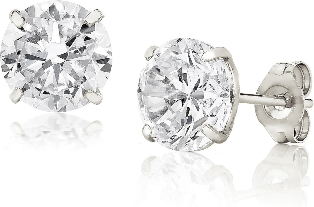 14k Solid White Gold Radiant-cut Stud Earrings - Liv Oliver