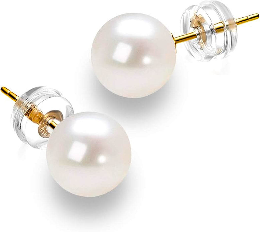 14K Solid Gold Pearl Stud Earrings - Liv Oliver