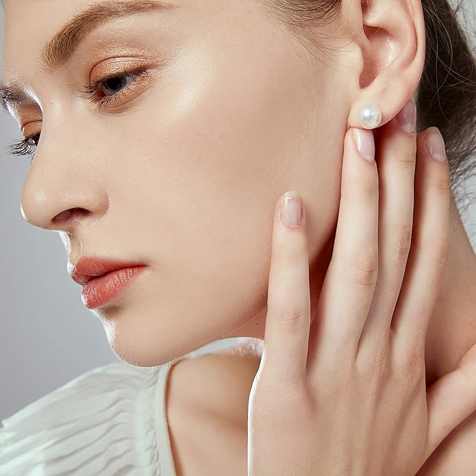 14K Solid White Gold Pearl Stud Earrings - Liv Oliver