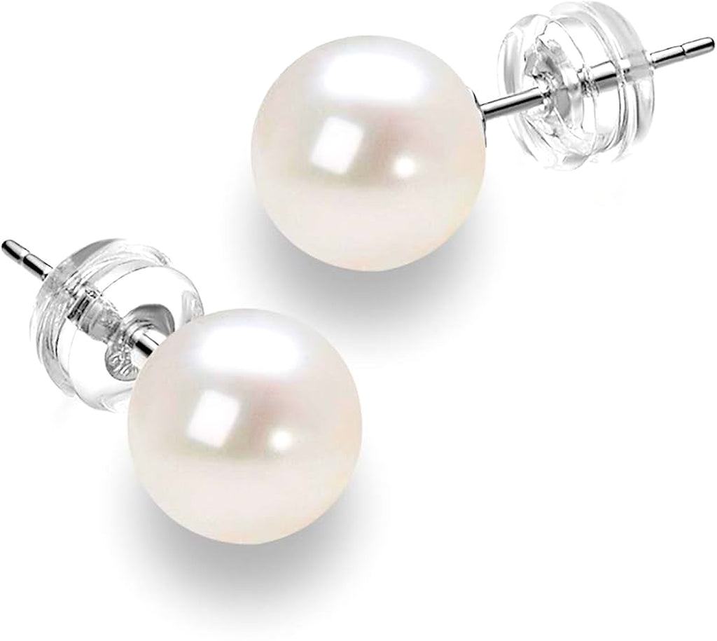 14K Solid White Gold Pearl Stud Earrings - Liv Oliver