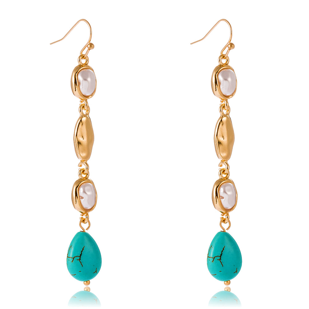 18k Gold Pearl and Turquoise Drop Earrings – Liv Oliver
