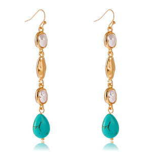 18k Gold Pearl and Turquoise Drop Earrings